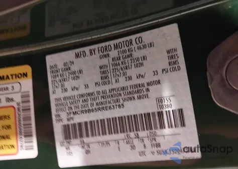 2024 Ford Bronco Sport Big Bend z USA, uszkodzony, nr VIN 3FMCR9B65RRE63785